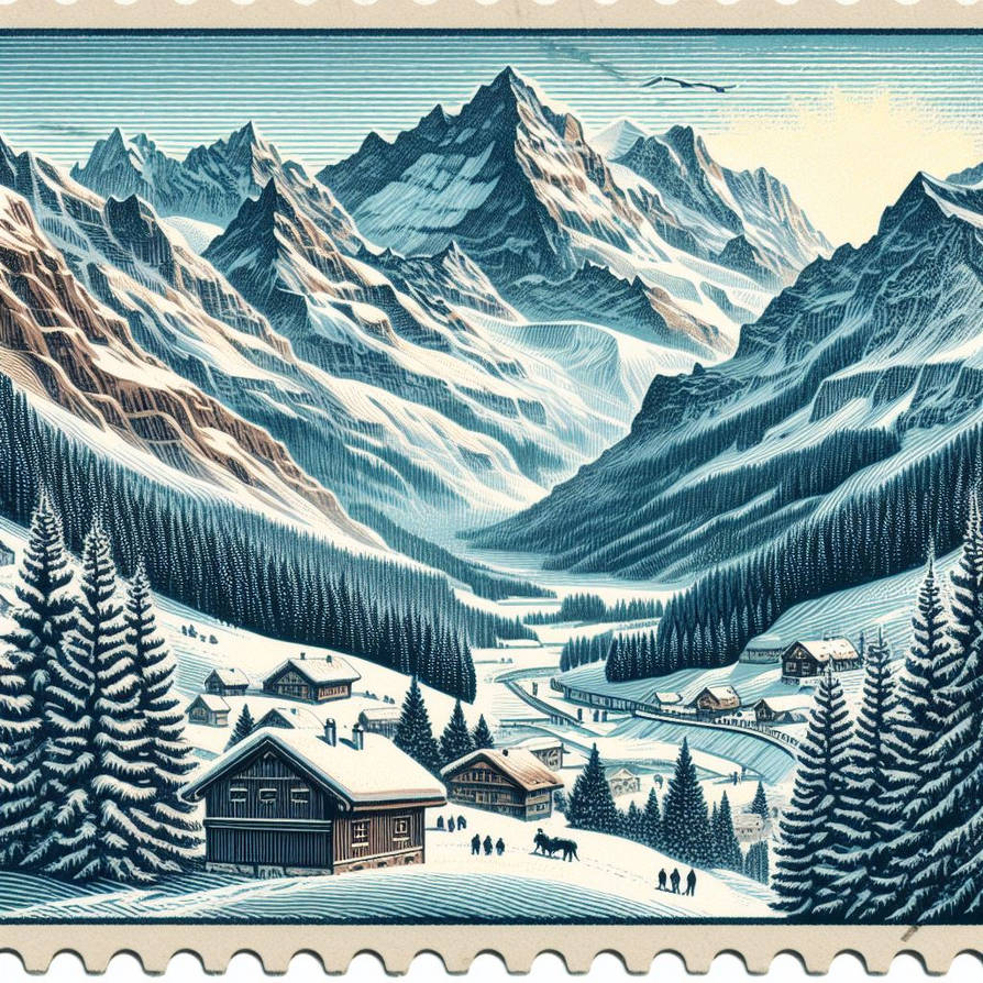 graphic illustration stamp of Swiss Alps in winter by Abd3ssamad on ...