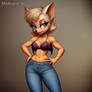 Rouge in bra and jeans