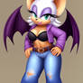 Rouge in jacket, bra and jeans