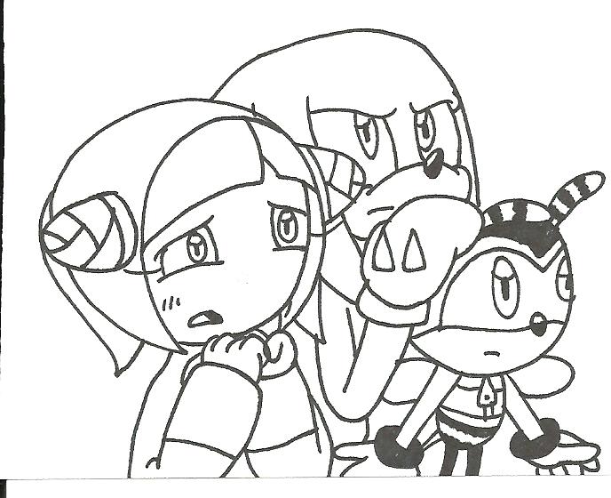 Knuckles Charmy Cosmo huddled