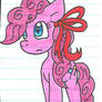 Pinkie with a red ribbon