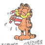 Garfield eating a candy cane