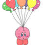 Kirby carried away by balloons