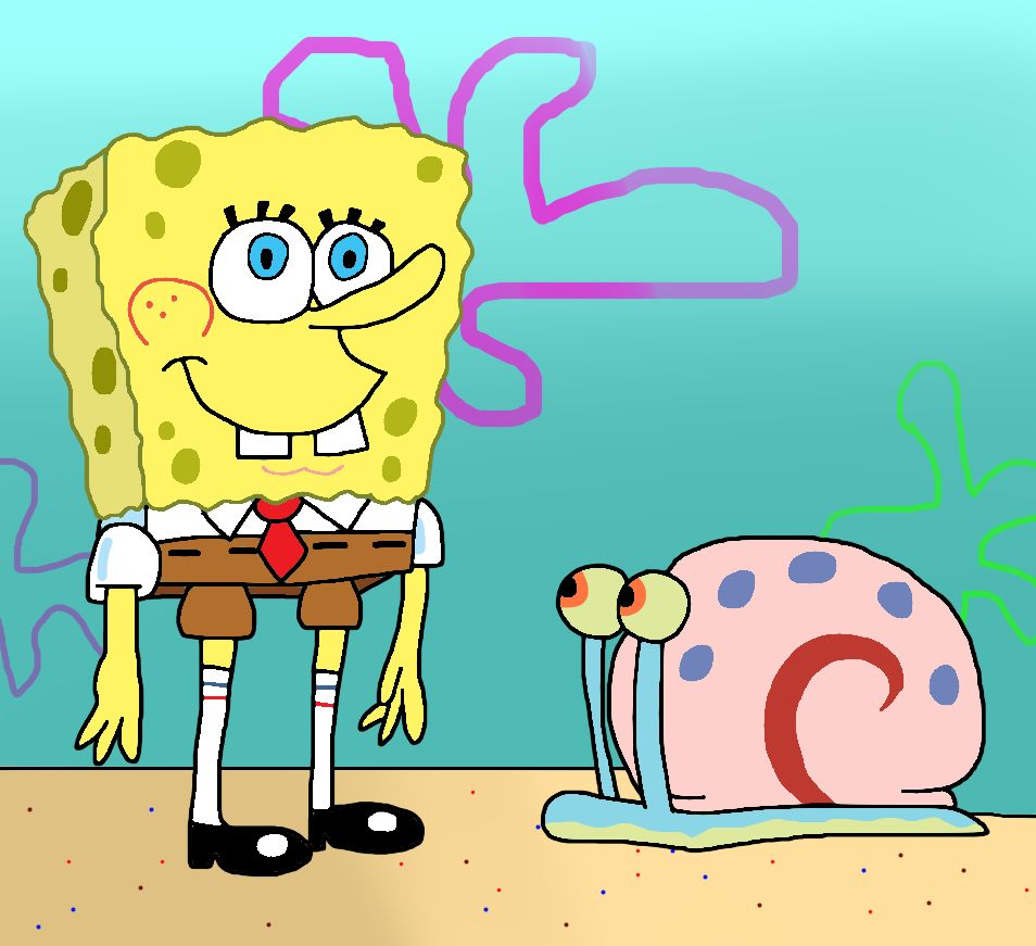 SAI: SpongeBob and Gary by cmara on DeviantArt