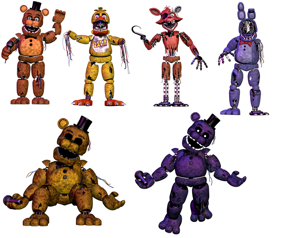 Render FNaF 2 Withered Animatronics / (PNG) by Hujicespeeder on DeviantArt