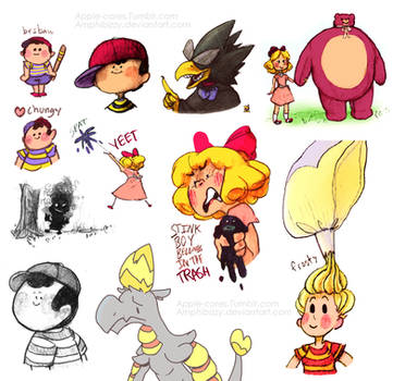 Earthbound + Mother 3 doodles (p1?)