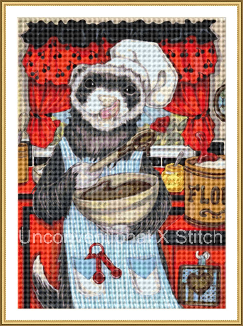 Ferret cooking cross stitch pattern - Chef Ferret