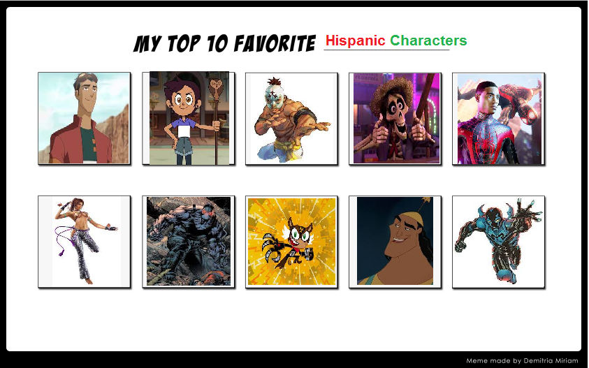 My Top 10 Hispanic Characters by RebeloftheDawn95 on DeviantArt