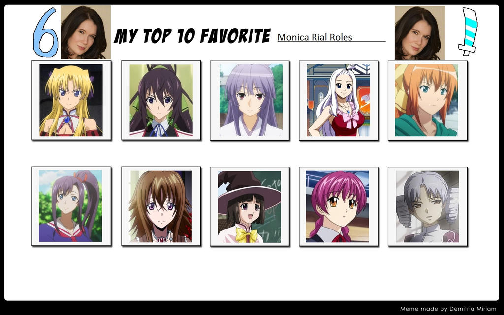 My top 10 favorite Monica Rial role by 17Chaos on DeviantArt
