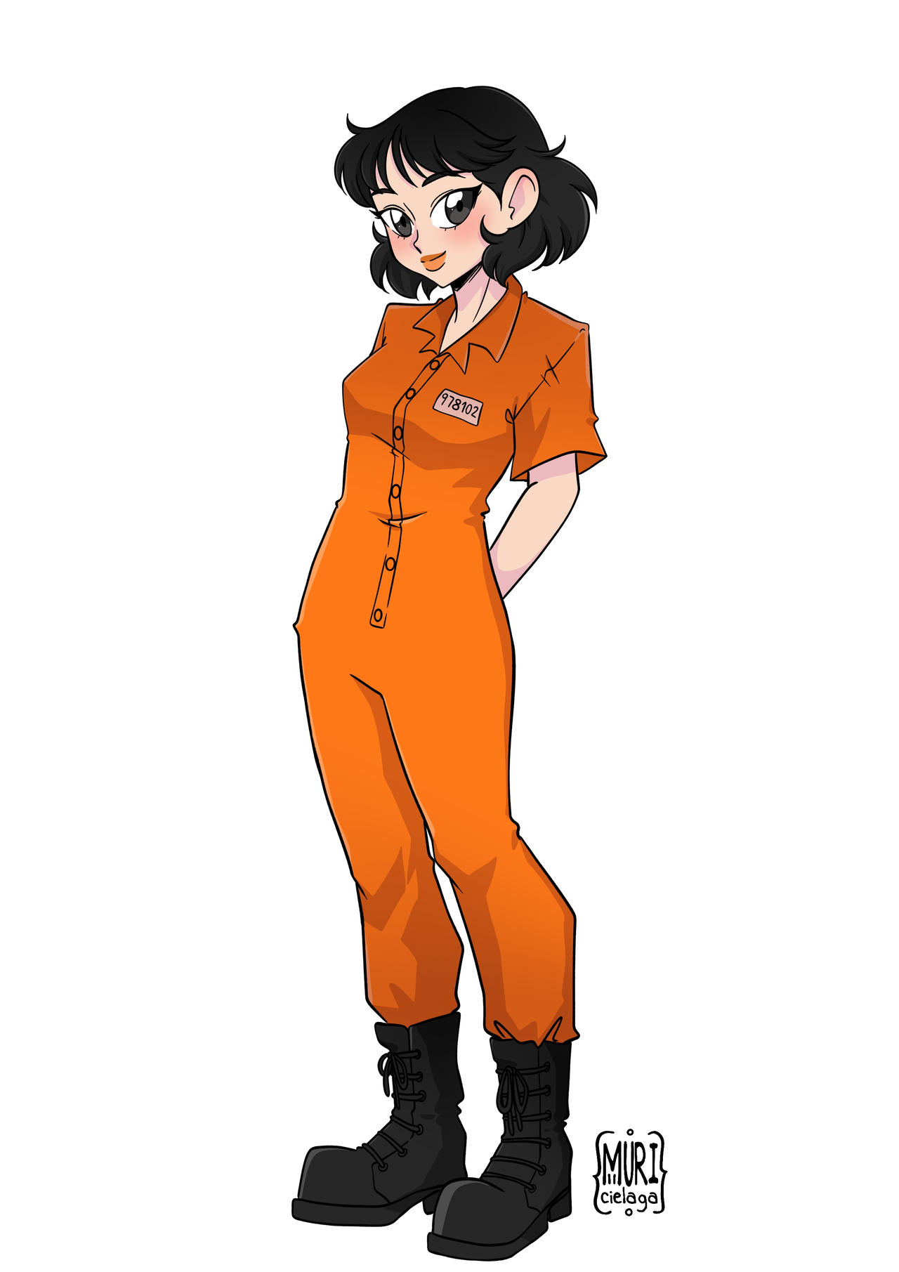 Ella wearing an Orange Prison Jumpsuit by Dsco42 on DeviantArt