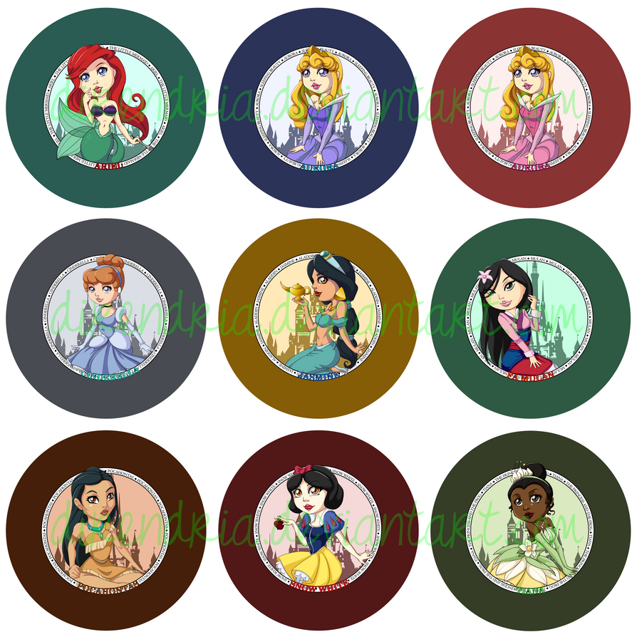 Disney Princess Button Set by starchildink on DeviantArt