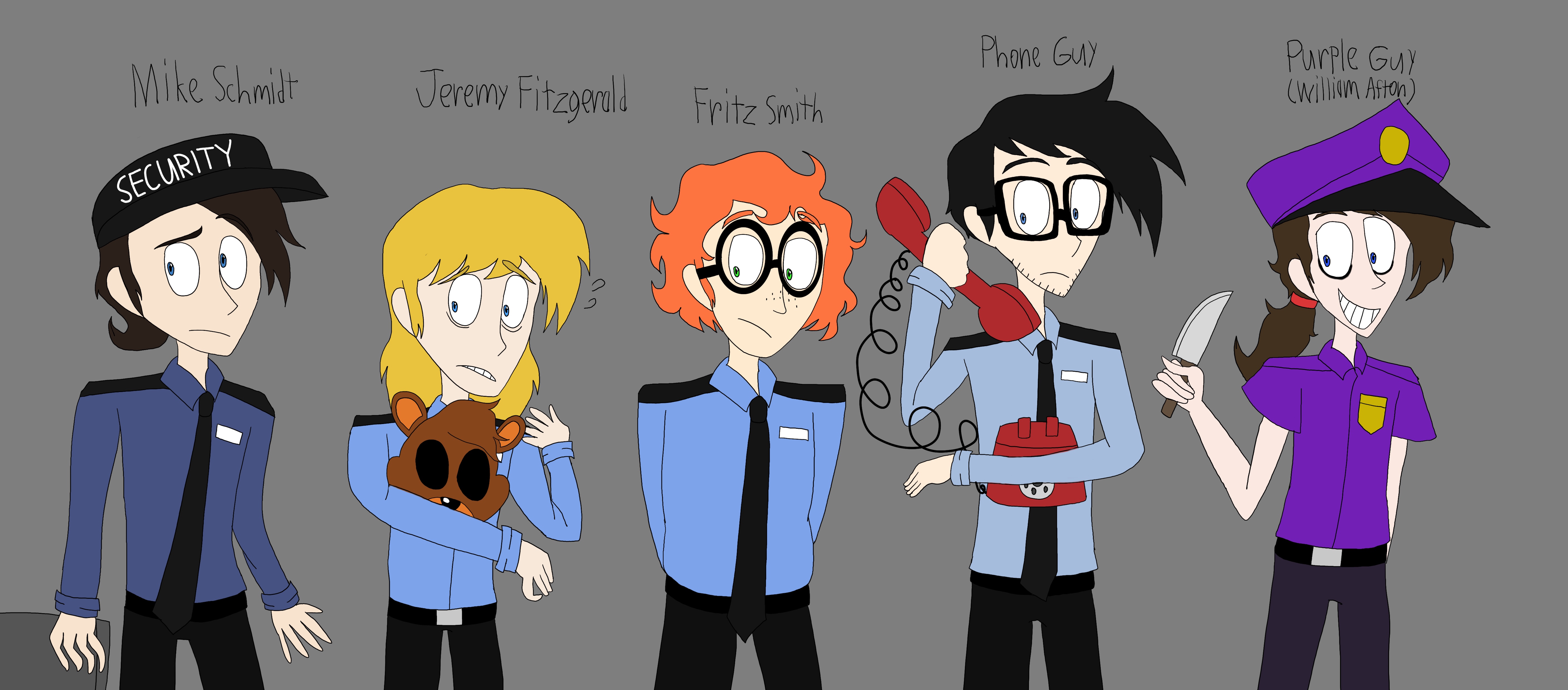 Fnaf night guards in my version (redesign) by swirlingnight on DeviantArt