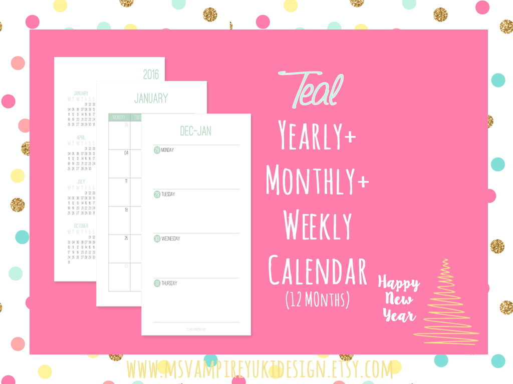 Printable Personal Planner Refill 2016, Teal