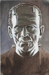 Boris Karloff Frankenstein's Monster Watercolor...