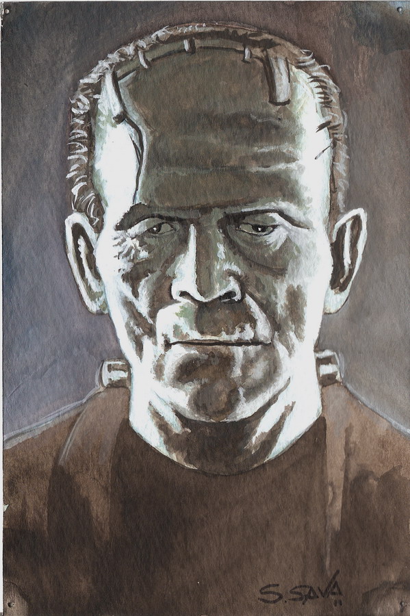 Boris Karloff Frankenstein's Monster Watercolor...