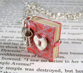 Miniature Lock and Key Book Necklace Charm