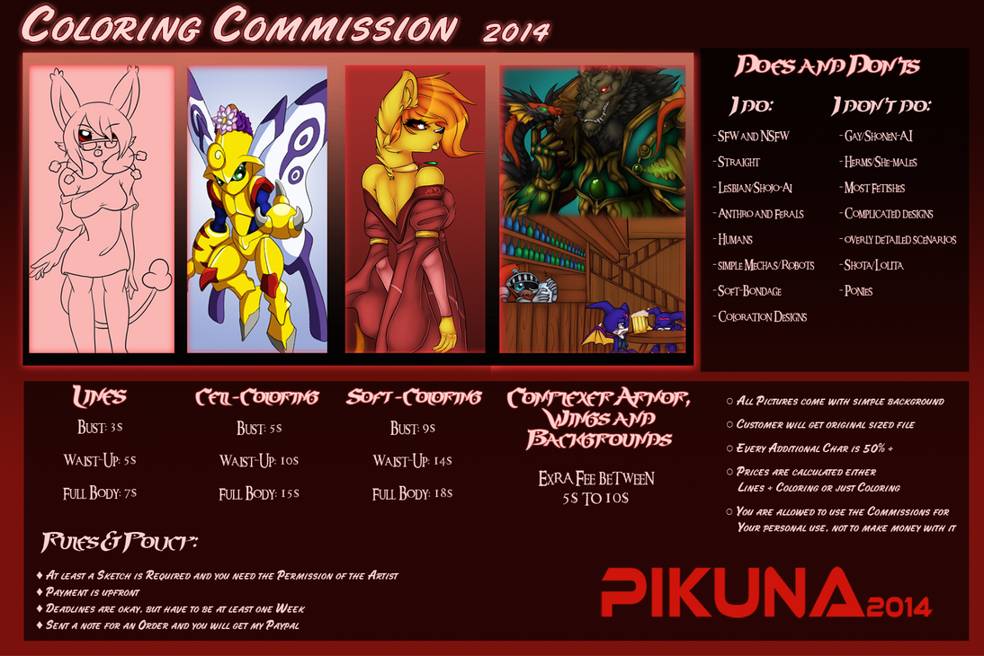 Coloring Commission Price-Sheet 2014