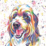 Happy happy watercolor long hair dog