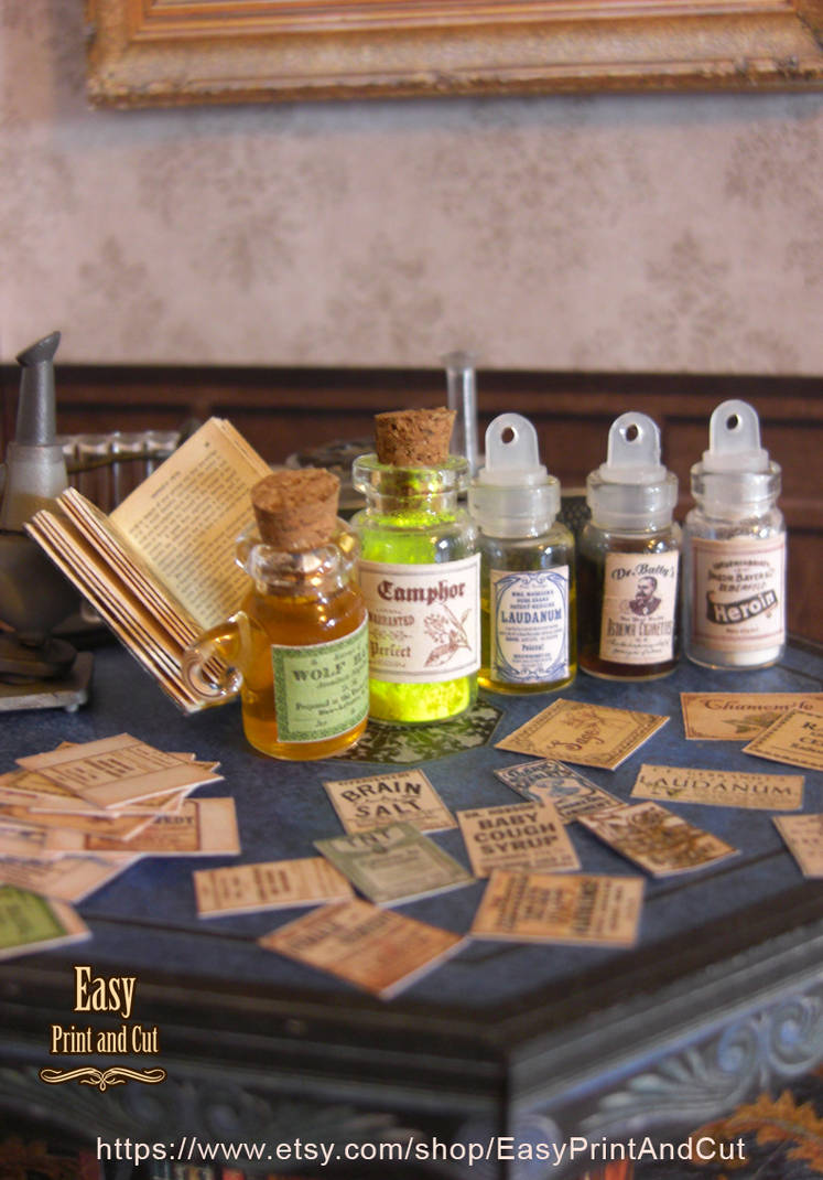 Miniature Apthecary Scripts Printable Miniature Medical Apothecary labels 02 by AnnaBellLeeArt on ...