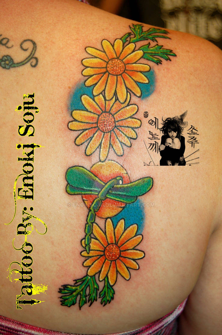 Sunflowers and Dragonfly Tattoo by enokisoju on DeviantArt