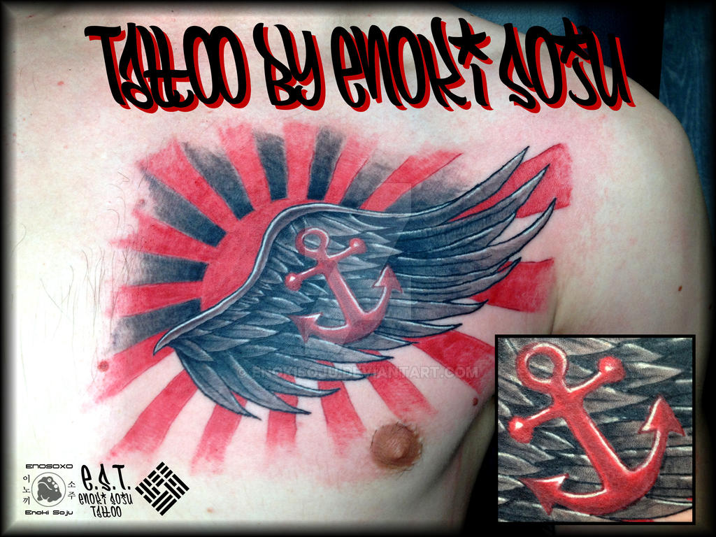 Custom Designed Wing with Anchor Tattoo By Enoki