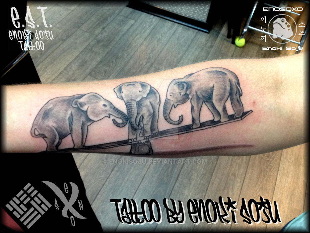 Elephants on Seesaw Tattoo by Enoki Soju by enokisoju on DeviantArt