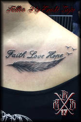 Faith Love Hope Feather Tattoo by Enoki Soju