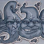 'Youl' graffiti with heads on canvas