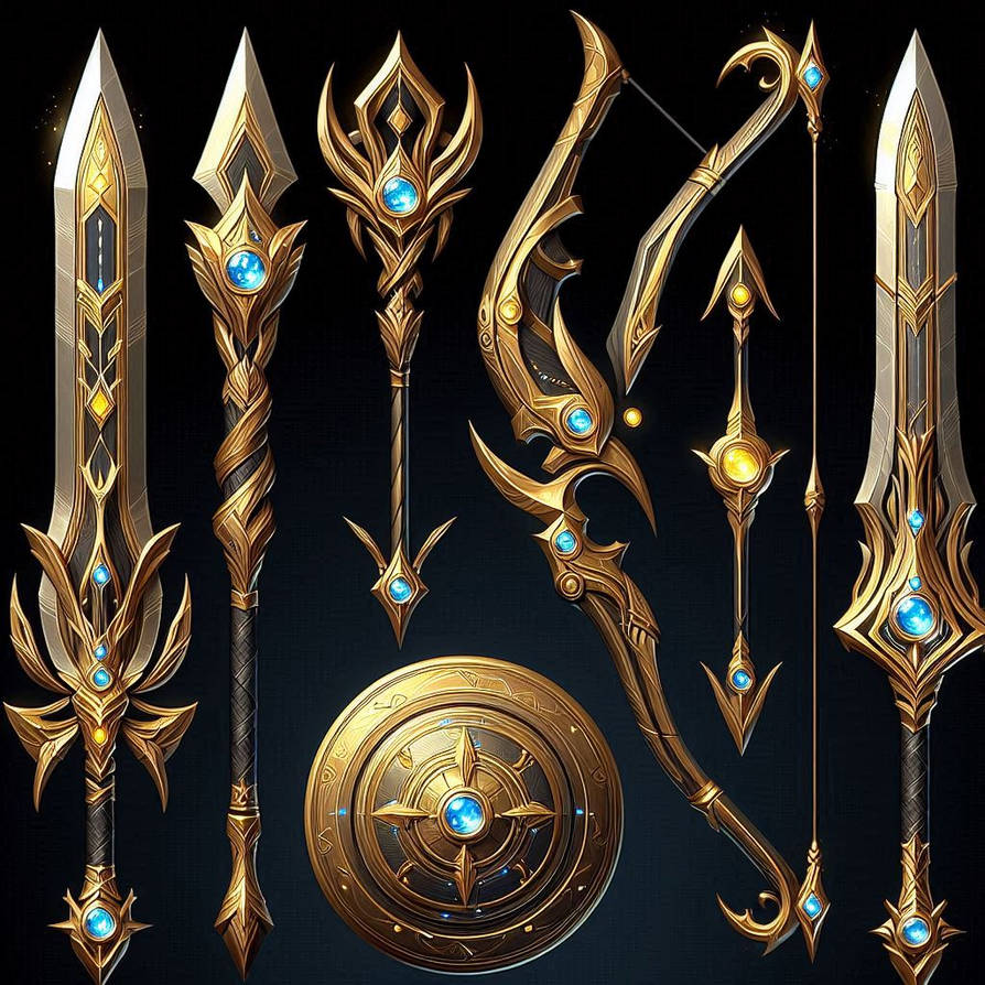 Different Magic Weapons Magic weapons of gold by Bookman333 on DeviantArt