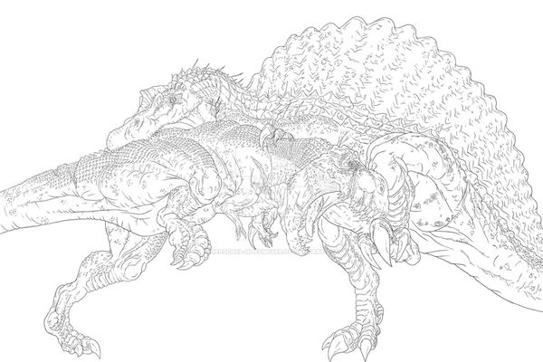 Tyrannosaurus Rex vs Spinosaurus Line Drawing