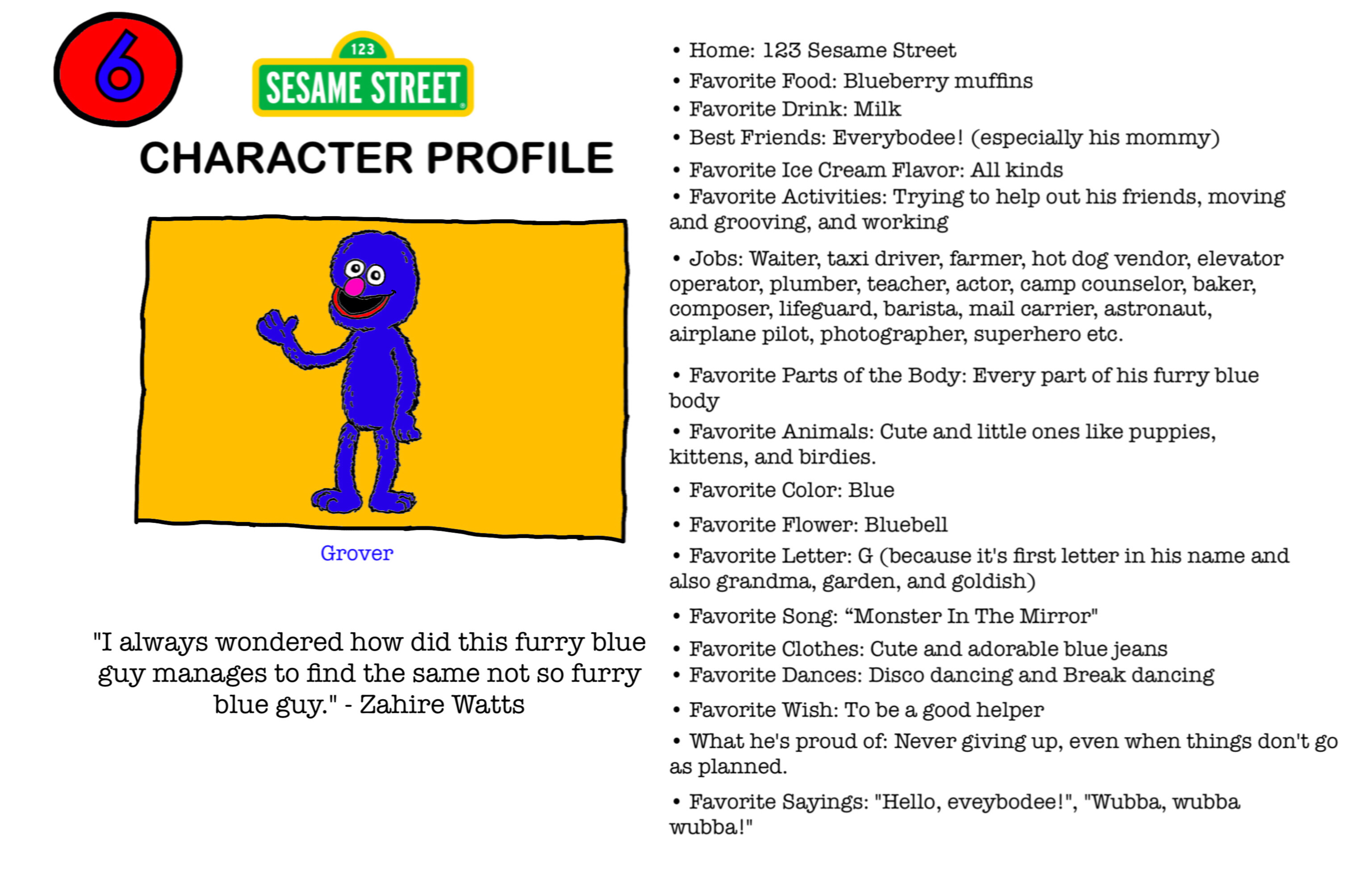 Sesame Street Character Profile - Grover by ZW333 on DeviantArt