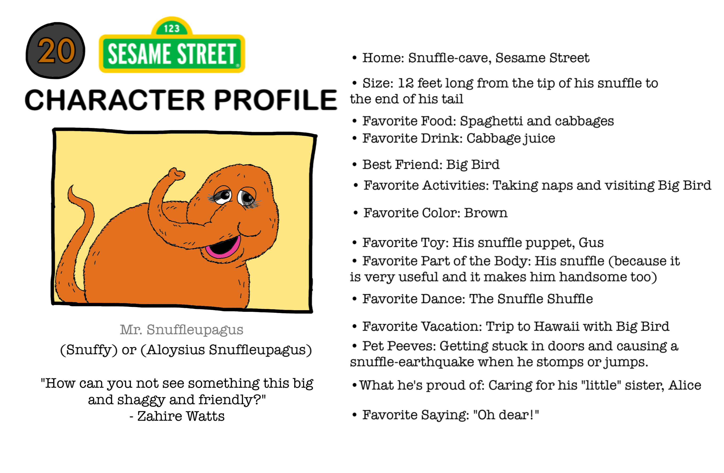 Snuffy Color Sesame Street Character Profile - Snuffy by ZW333 on DeviantArt