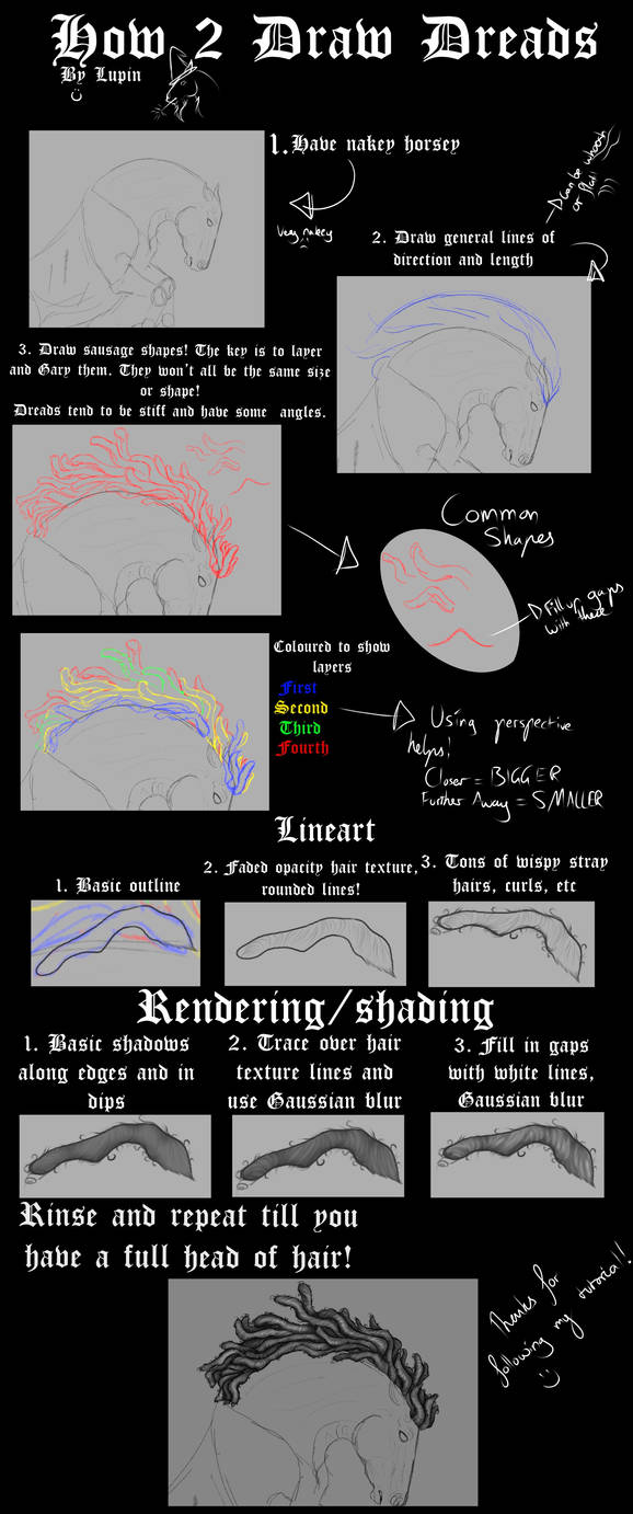 Dreadlocks Base Drawing Dreadlock Tutorial by LupinHallow on DeviantArt