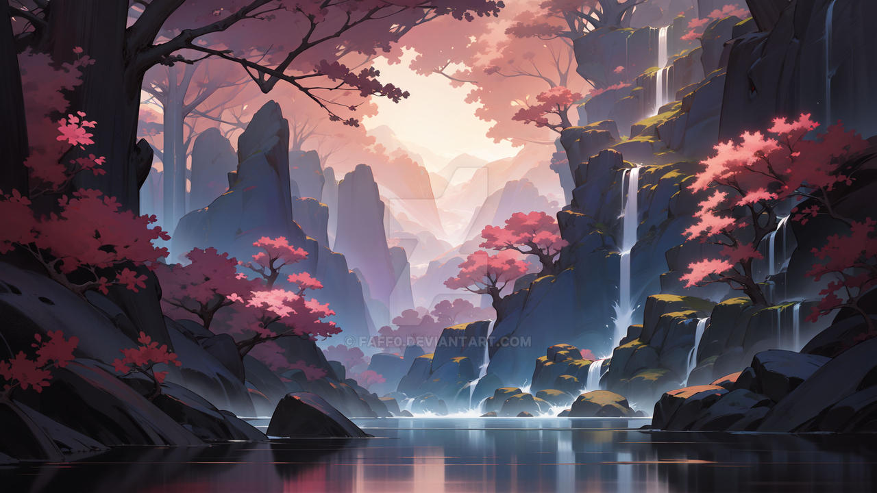 The Wonders of a Pink Tree Waterfall by FAFF0 on DeviantArt