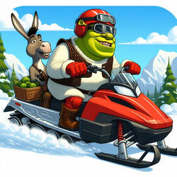 shrek riding a snowmobile