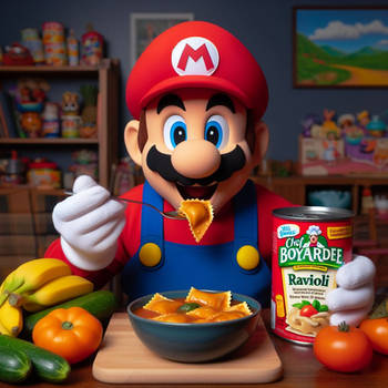 mario eating chef boyardee ravioli