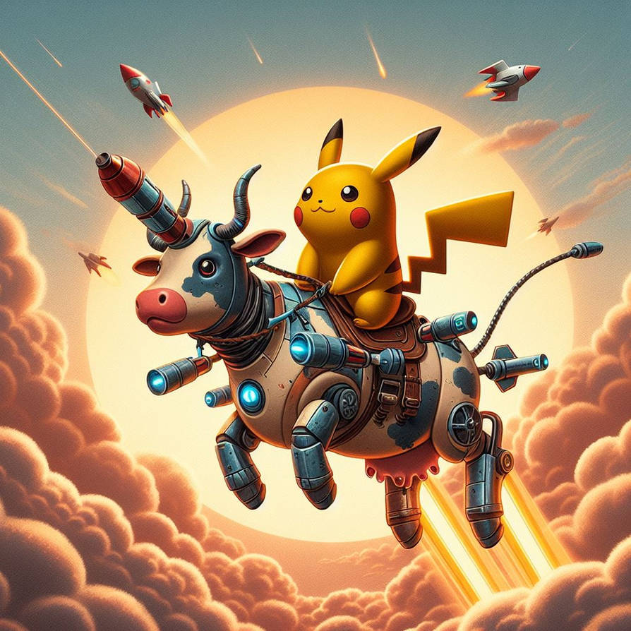pikachu in the mechanical cow by alteregobro on DeviantArt