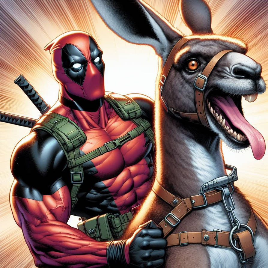 Deadpool Riding A Raptor deadpool riding a kangaroo by alteregobro on DeviantArt