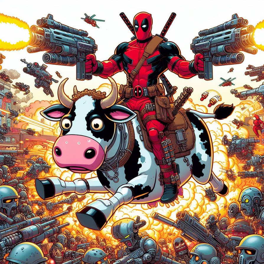 deadpool in the mechanical cow by alteregobro on DeviantArt