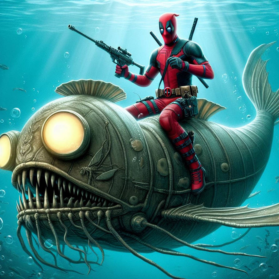 Deadpool Riding A Raptor deadpool riding 20'000 leagues under the sea by alteregobro on DeviantArt