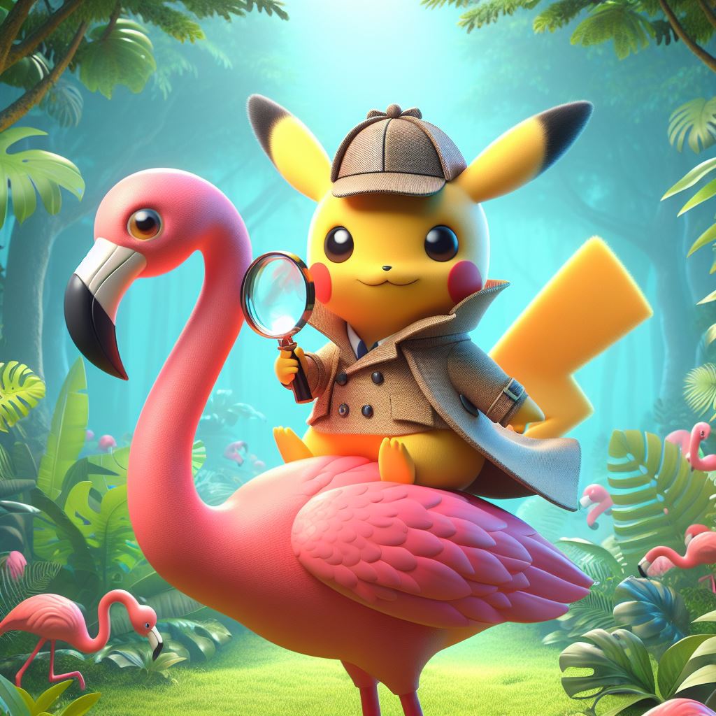 detective pikachu riding a flamingo by alteregobro on DeviantArt