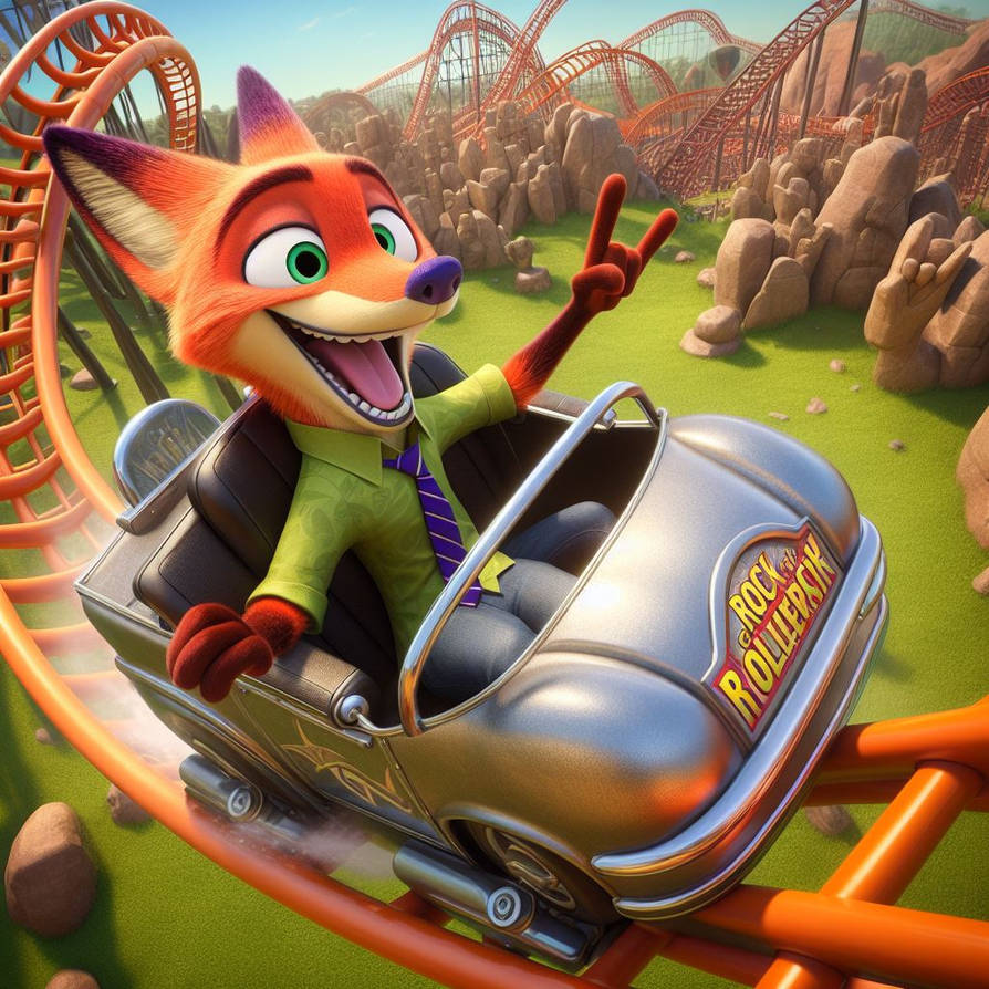 nick wilde riding the rock n roller coaster by alteregobro on DeviantArt