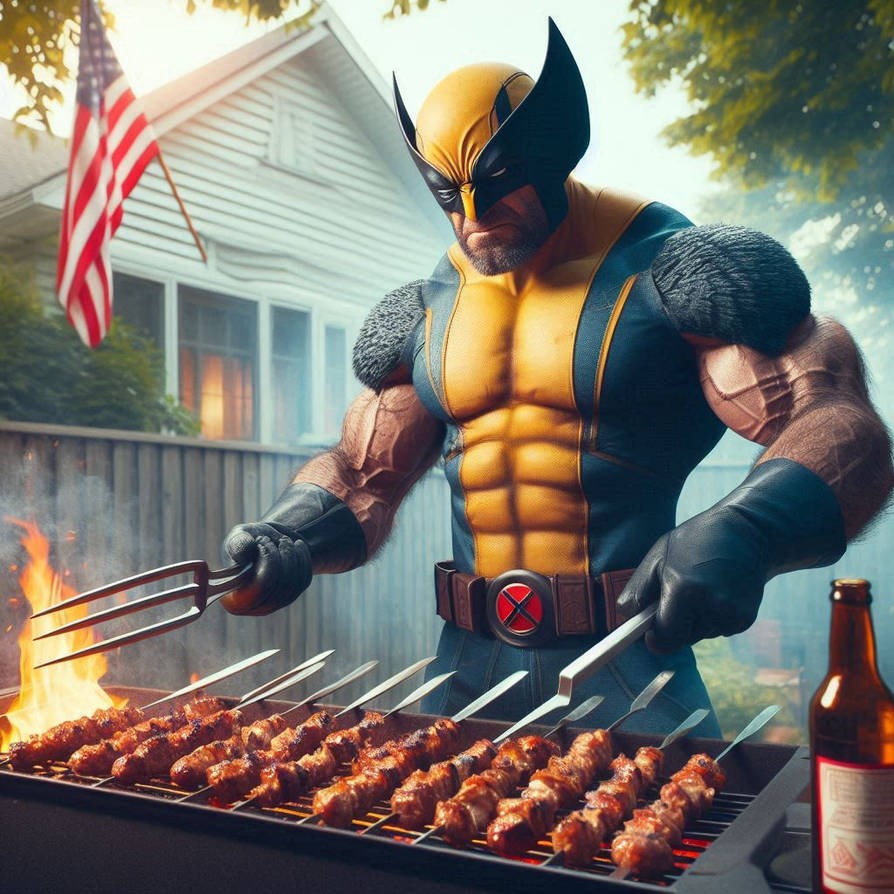 wolverine cooking kebabs on the 4th of july by alteregobro on DeviantArt