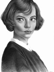 Beth Harmon pencil portrait