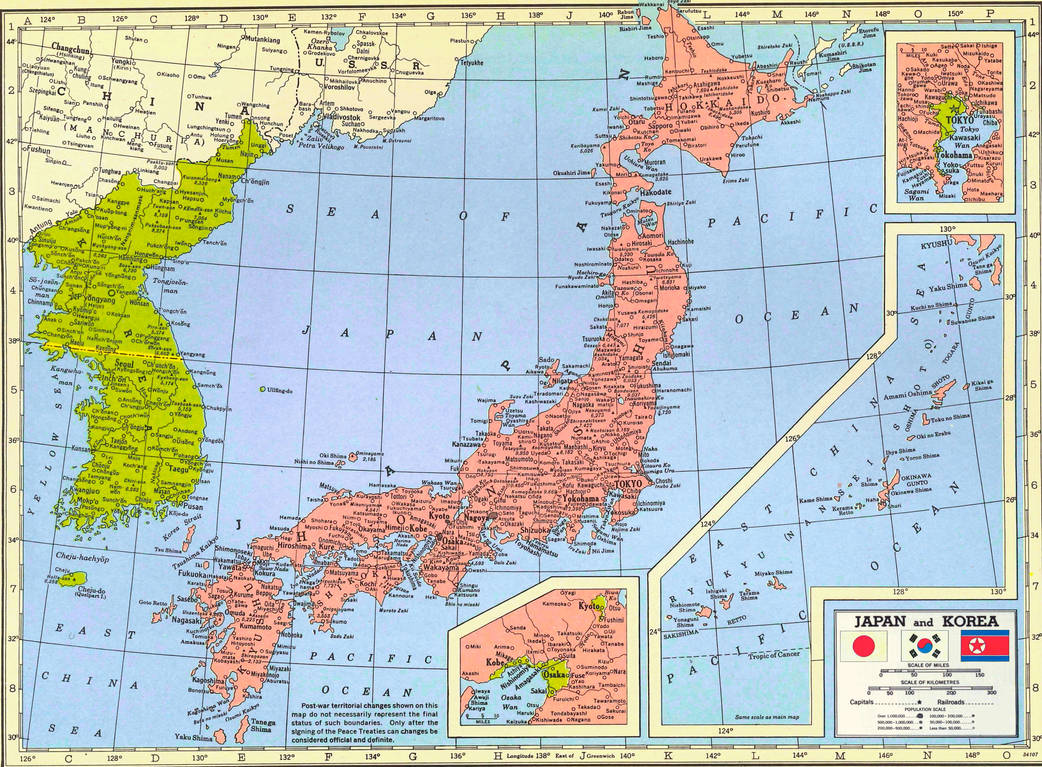 Detailed Map of Japan and Korea (1950) by Cameron-J-Nunley on DeviantArt