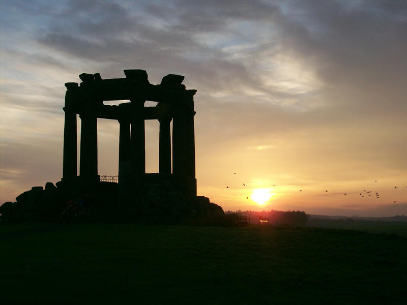 Stone temple sunset