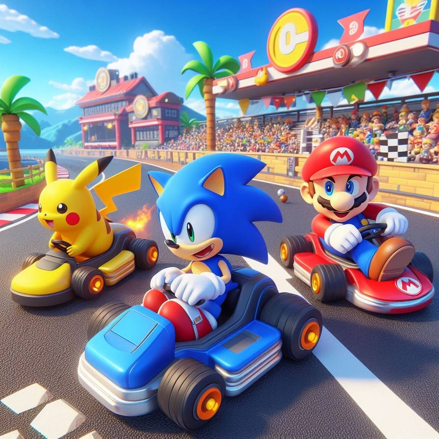 Sonic, Mario Pikachu Racing 4 by steveo-hart on DeviantArt