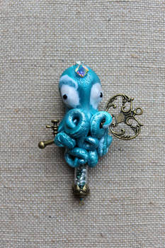 Teal and White Octopus Magnet