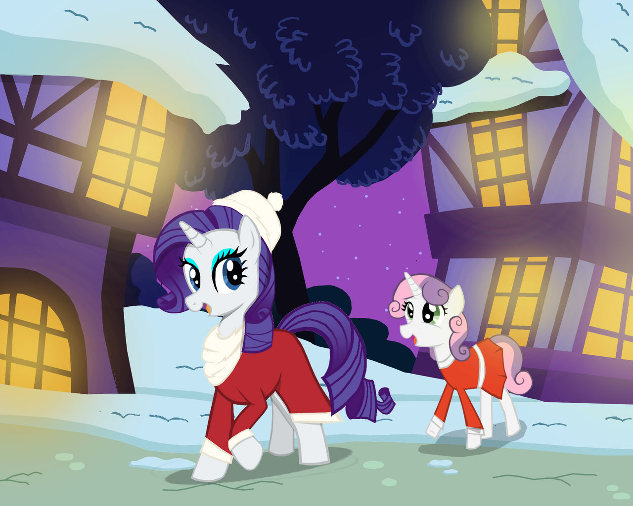 Snow Rarity Deviantart rarity and sweetie belle's winter night outing by Ms100dragon100 on ...