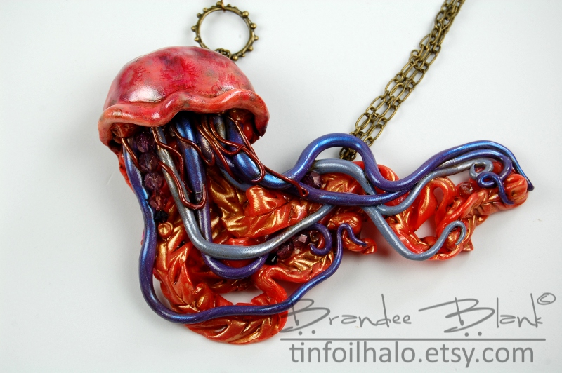 Jellyfish Necklace in Red and Purple